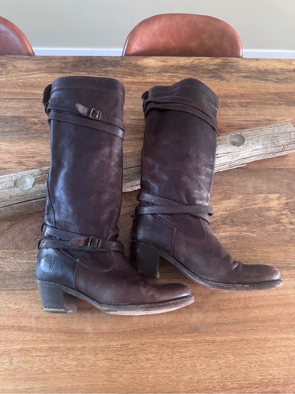 Frye Melissa Tall Leather Riding Boots in Dark Brown